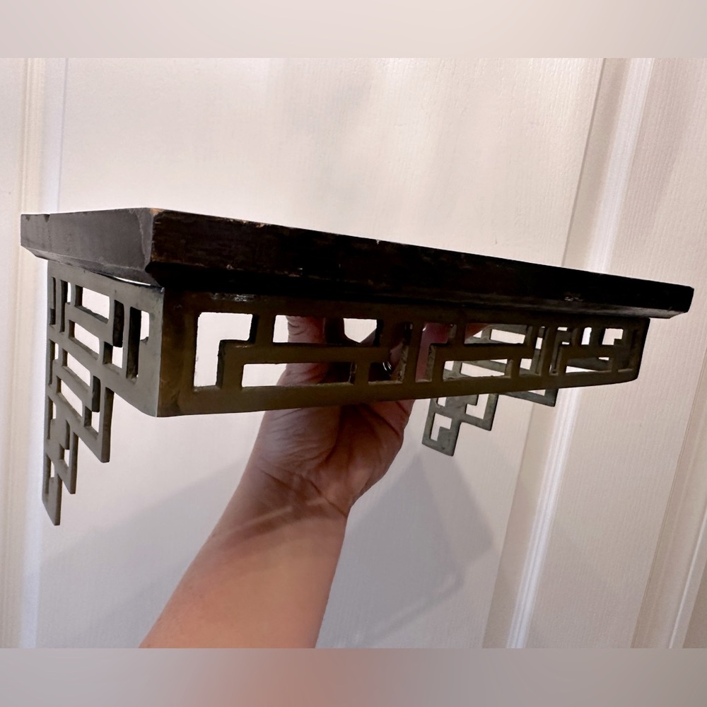 Vintage Chinoiserie Brass and Wood Shelf - Picture 6 of 9